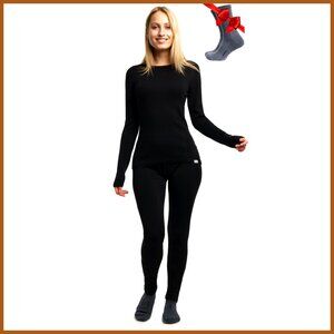 Merino Wool Base Layer Set - Thermal Underwear Top & Bottom